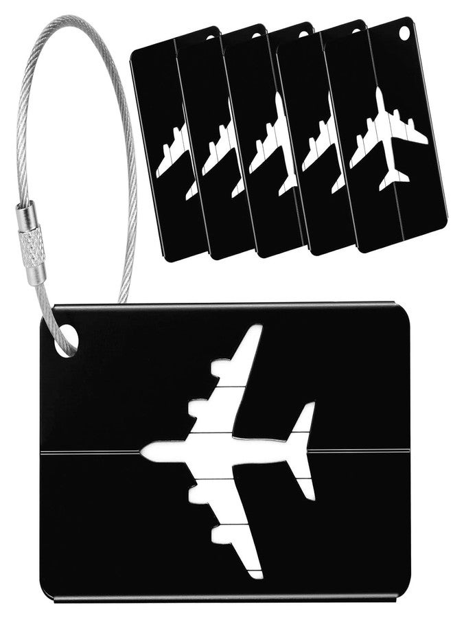 Tendula Luggage Tags, 6 Pack Aluminium Alloy Suitcase Tags, 6 Pcs Travel Labels Set with Steel Loop and ID for Luggage. (Black) - Image 1
